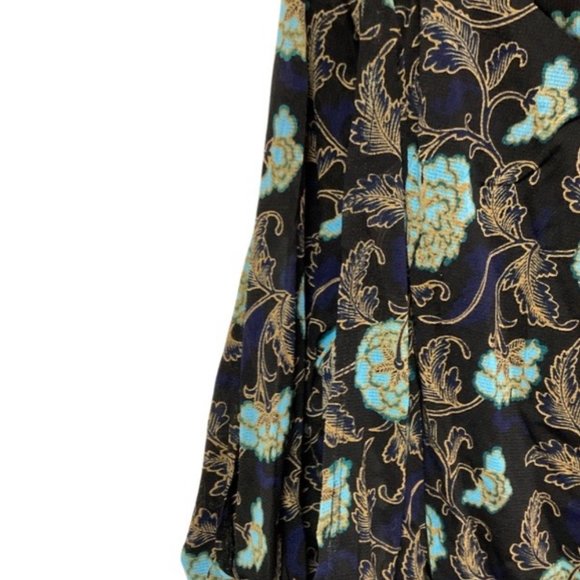 Blue/Black/Gold Floral & Paisley Print Top - Picture 3 of 4